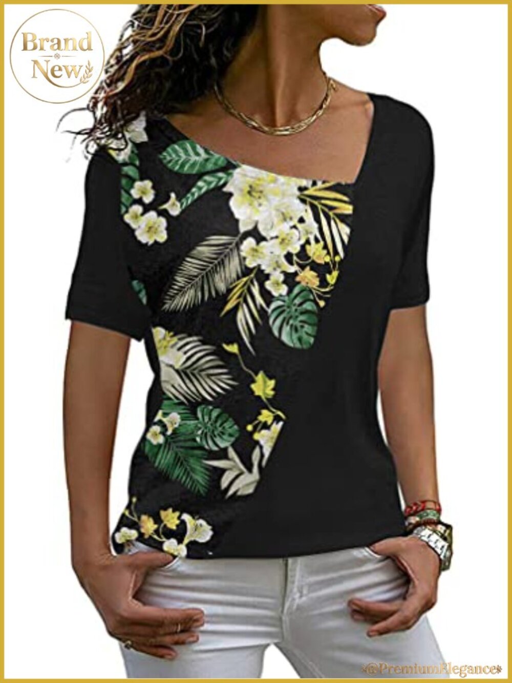 Women's Short Sleeve Asymmetric Tunic Top - Soft Rayon Blend
